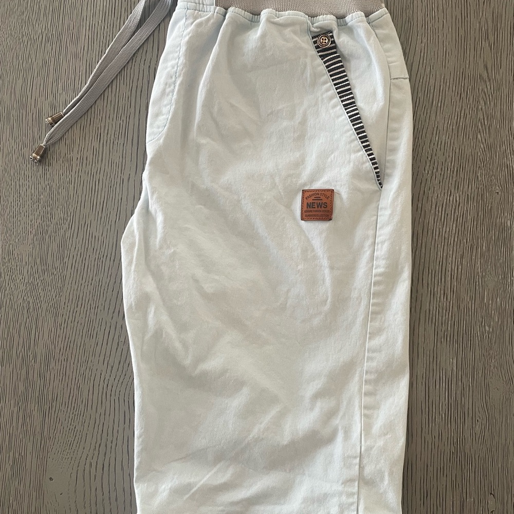 Men’s Casual Tall/Long Light Blue Shorts with Striped Detail